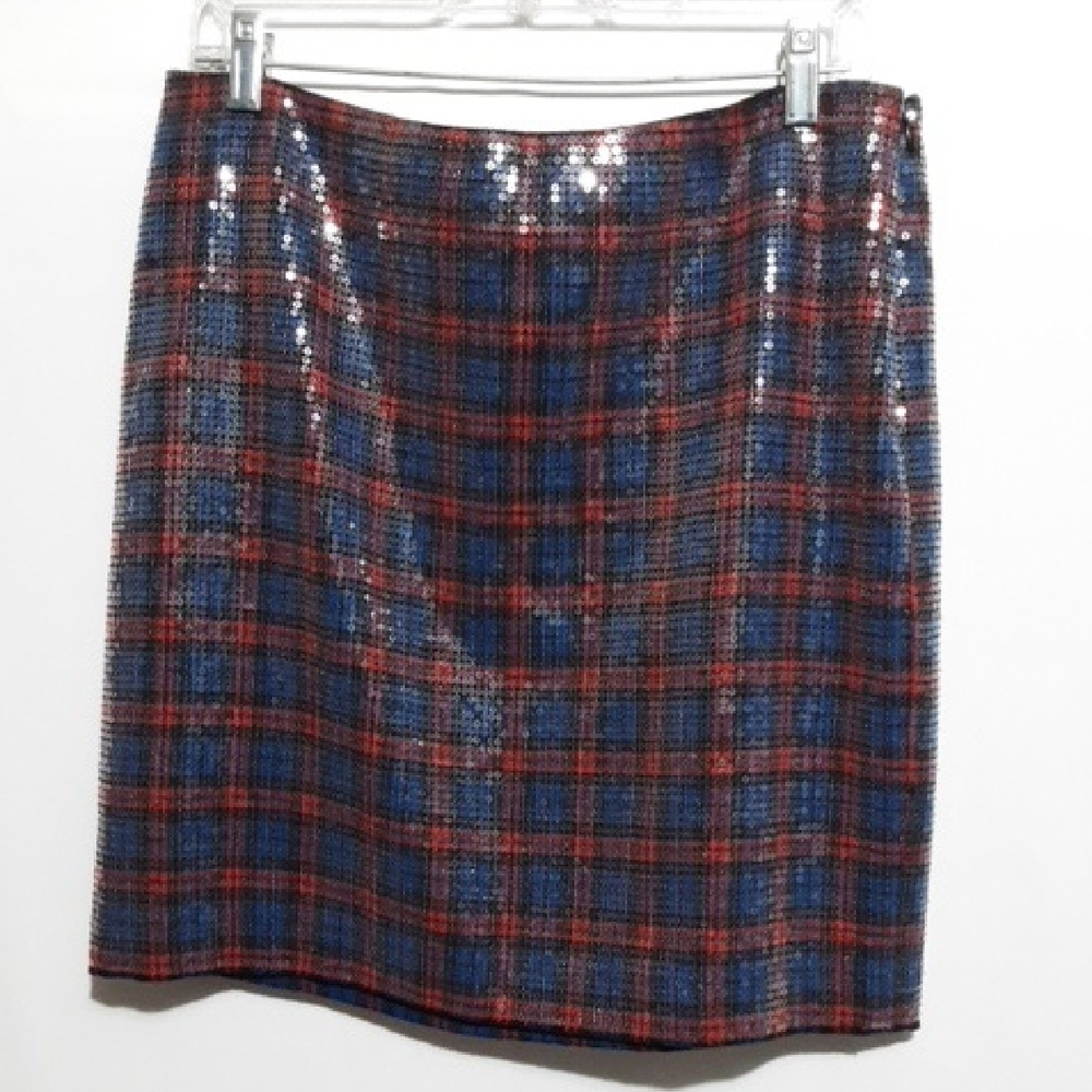 C. Wonder Red and‎ Blue Plaid Sequin Mini Meg Skirt